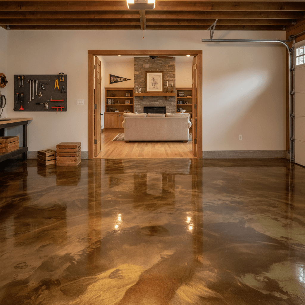 Metallic epoxy garage floor in a Cedar Falls area home