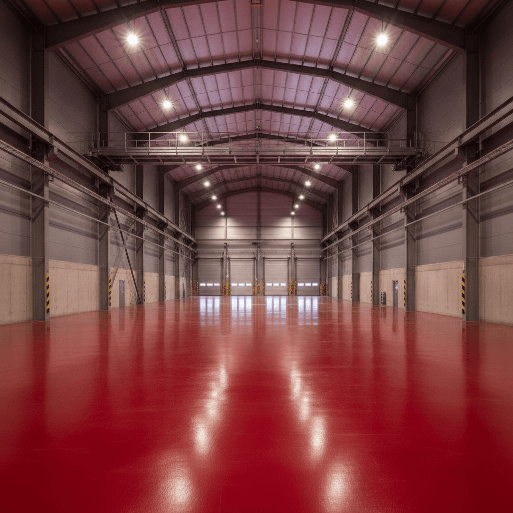 Polished commercial epoxy floor in a large warehouse facility