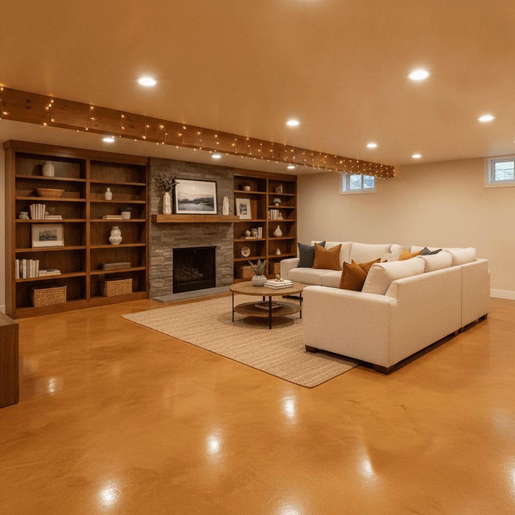 Premium epoxy basement floor in an Iowa City area home