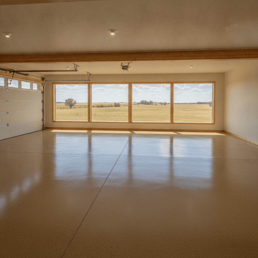 Solid color epoxy garage floor in a Sioux City area home