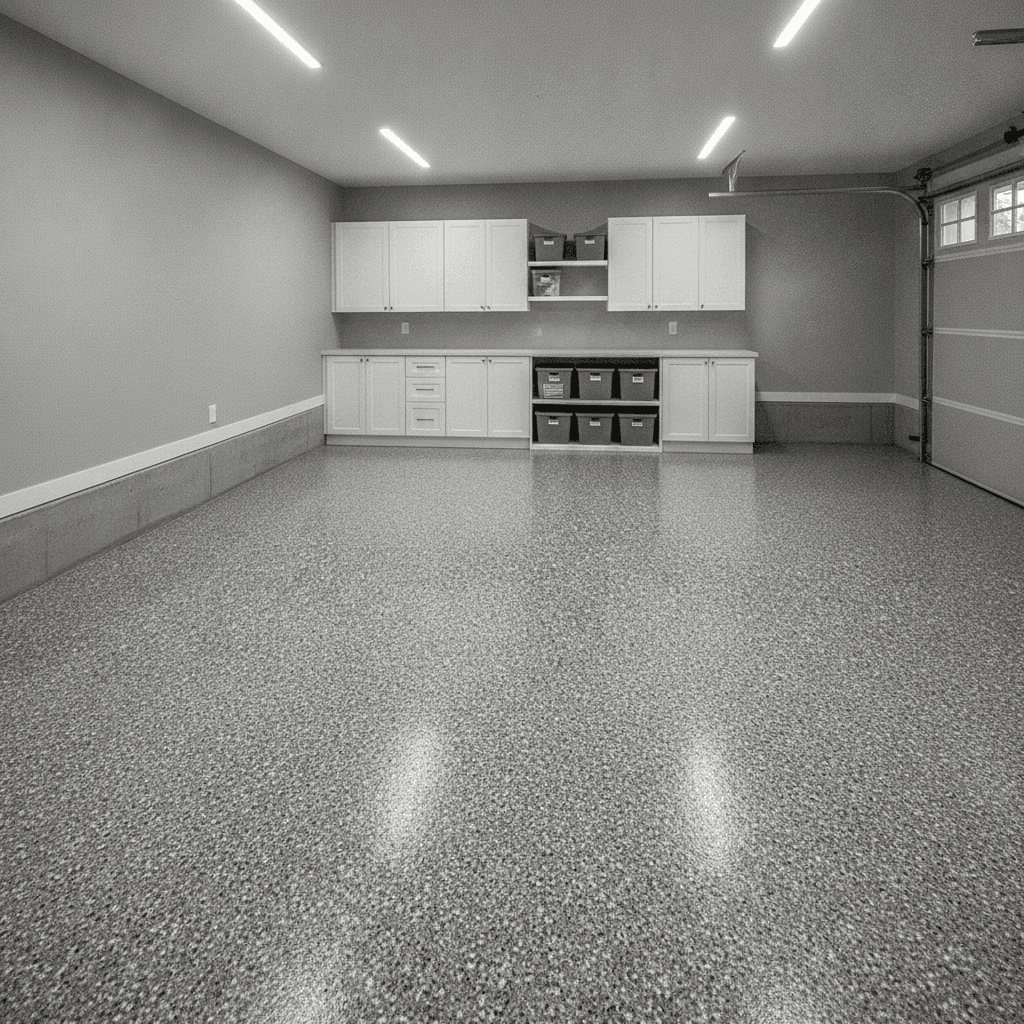 Flake epoxy garage floor in a Waterloo area home
